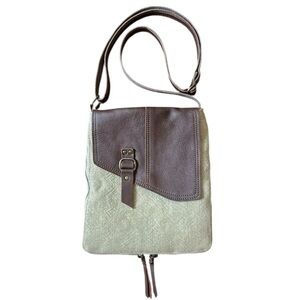 Vintage Addiction Natural Jute and Brown Leather Crossbody Expandable Bag